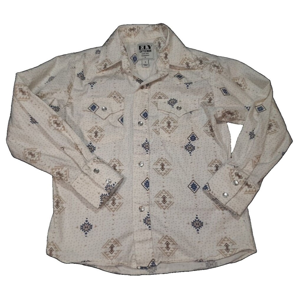 Kids Western Ely Cattleman long-sleeve western pearl snap shirt Size Small Aztec